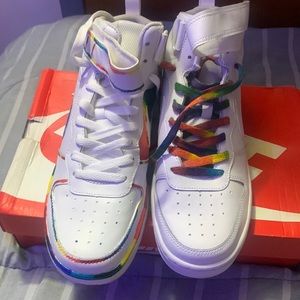 CUSTOM* White & Rainbow Hightop Nikes